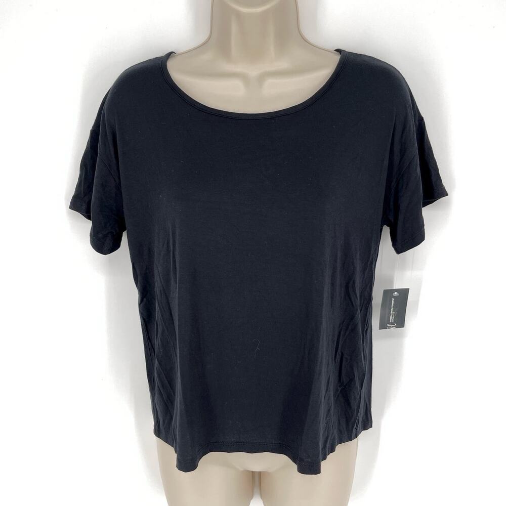 INC Womens NEW PJ Sleep Top Shirt Sz XS Black Stretch Short Sleeve Comfy